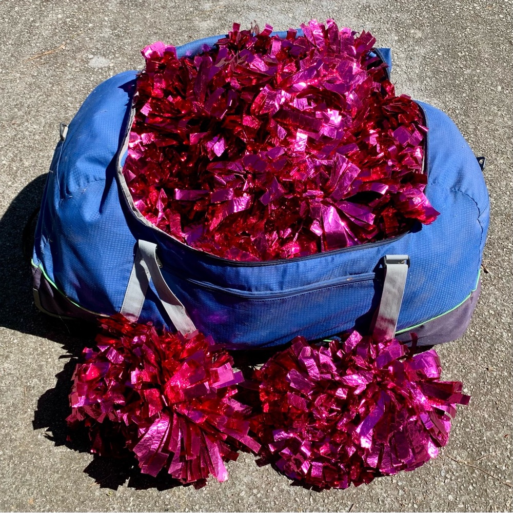 Pair (Set of two) Omni Chassé Cheer Metallic Pink Pom Poms Baton Handle